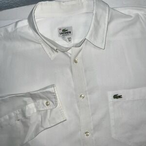 LACOSTE Mens Shirt Size 44 XLarge White Button-down Cotton Classic Fit Alligator